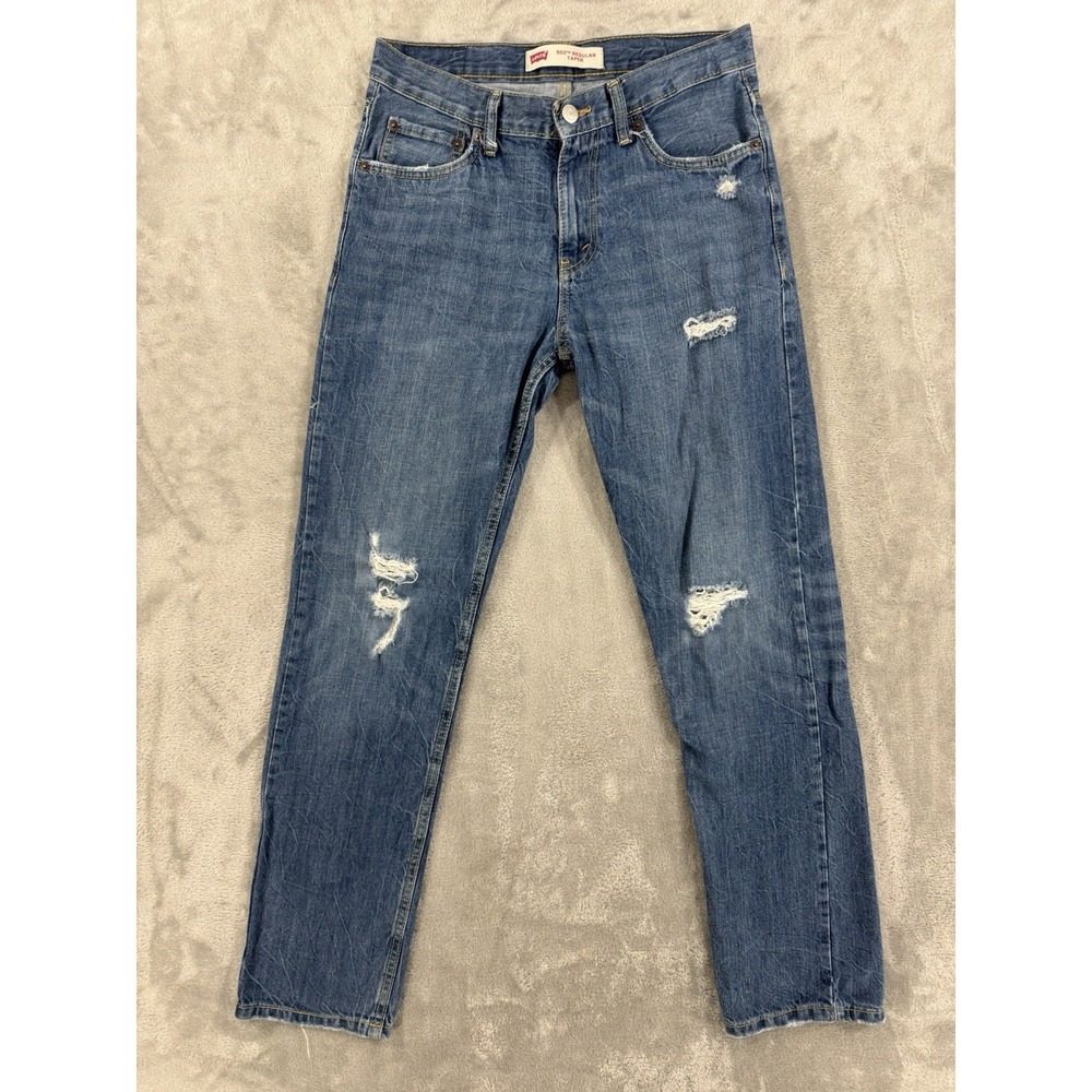 Levis‎ 502 Jeans Youth Boys 16 Regular 28x30 Blue Taper Ripped Denim Casual